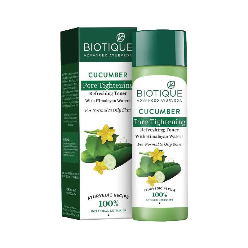CUCUMBER Pore Tightening Toner With Himalayan Waters, Biotique (ОГУРЕЦ Тоник с гималайской водой, сужающий поры, для нормальной и жирной кожи, Биотик), 120 мл.