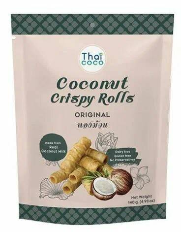 Coconut Crispy Rolls ORIGINAL, Thai Coco (Хрустящие кокосовые роллы ОРИГИНАЛЬНЫЕ, Таи Коко), 140 г. - СРОК ГОДНОСТИ ДО 19 ДЕКАБРЯ 2023 ГОДА