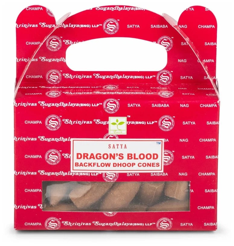 DRAGON'S BLOOD Backflow Dhoop Cones, Satya (КРОВЬ ДРАКОНА благовония пуля стелющийся дым, Сатья), уп. 24 конуса.