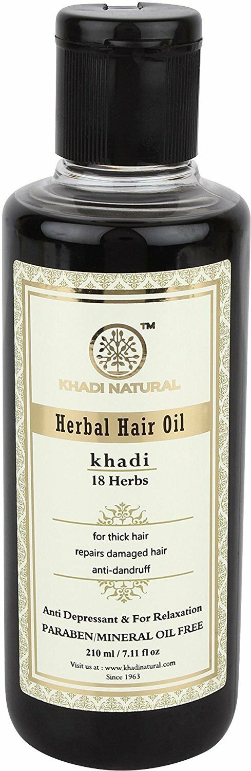 Herbal Hair Oil Khadi 18 HERBS, PARABEN MINERAL OIL FREE, Khadi Natural (Масло для восстановления волос Кхади 18 ТРАВ, Антидепрессант, БЕЗ ПАРАБЕНОВ И МИНЕРАЛЬНЫХ МАСЕЛ), 210 мл.