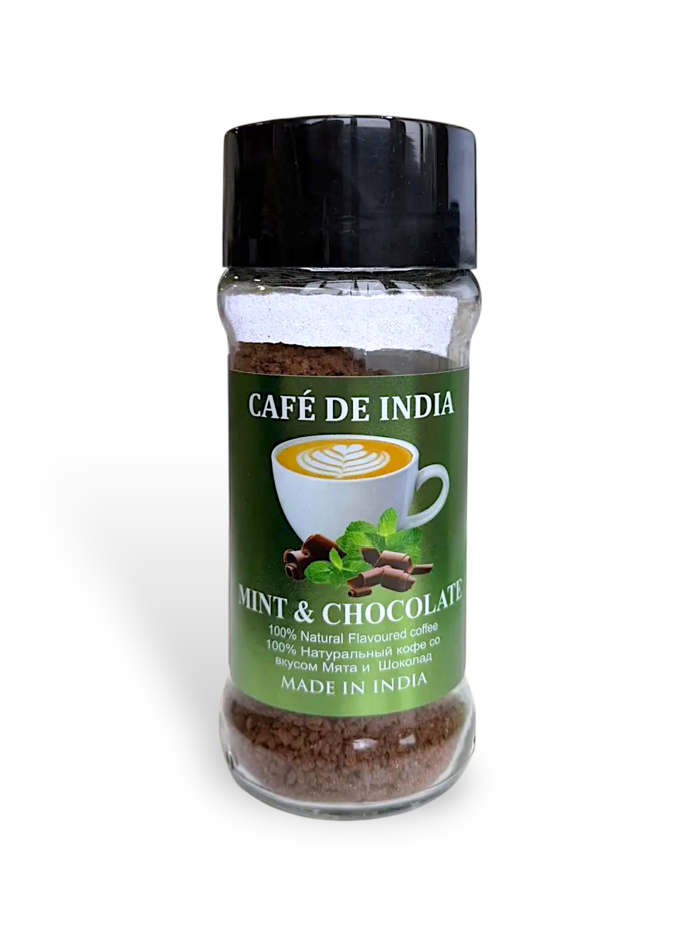 Cafe De India MINT & CHOCOLATE, Bharat Bazaar (100% Натуральный растворимый кофе СО ВКУСОМ МЯТЫ И ШОКОЛАДА, Бхарат Базаар), стекло 100 г.