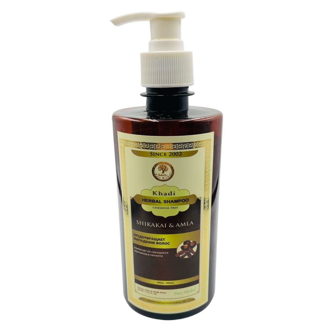 Herbal Shampoo SHIKAKAI & AMLA, Khadi India (Травяной шампунь ШИКАКАЙ И АМЛА - предотвращает выпадение волос, Кхади Индия), С ДОЗАТОРОМ, 400 мл.