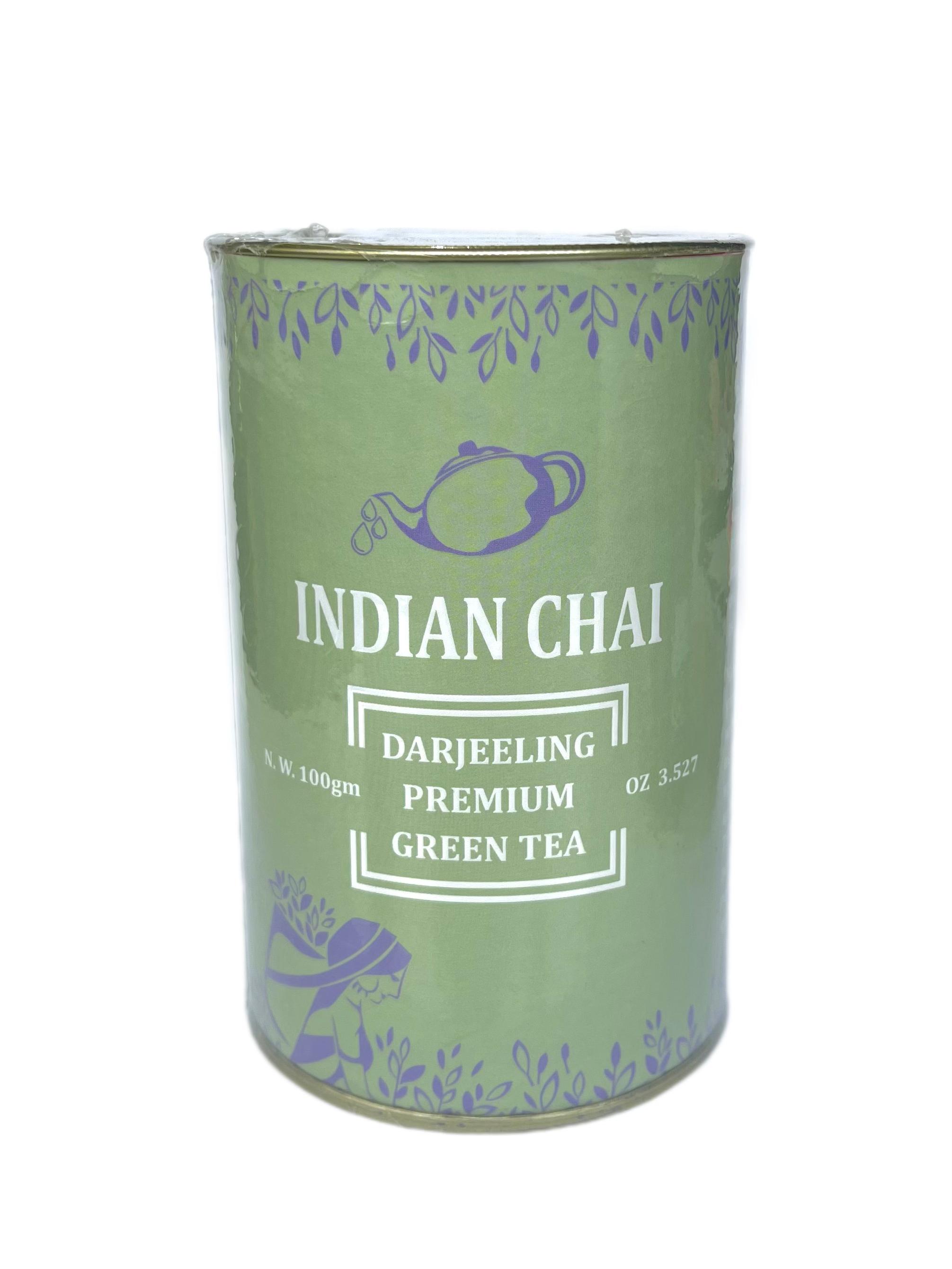 Indian Chai DARJEELING Premium GREEN TEA, Bharat Bazaar (ДАРДЖИЛИНГ Премиум, ЗЕЛЕНЫЙ ЧАЙ, Бхарат Базаар), банка 100 г.