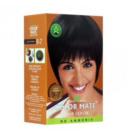 Herbal Based Hair Color LIGHT BROWN 9.7, Color Mate (Краска для волос на основе хны СВЕТЛО-КОРИЧНЕВЫЙ 9.7, Колор Мэйт), 5 пакетиков по 15 г.