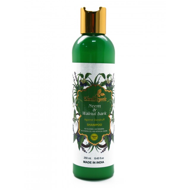 NEEM & WALNUT BARK Shampoo Against Dandruff Khadi Organic (Травяной шампунь Ним и Кора грецкого ореха против перхоти, Кхади Органик), 250 мл.