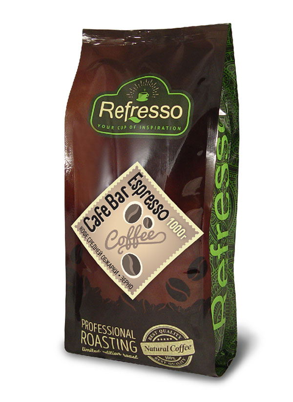 CAFE BAR Espresso, Refresso (КАФЕ БАР Эспрессо, кофе средней обжарки, зерно, Рефрессо), 1000 г.