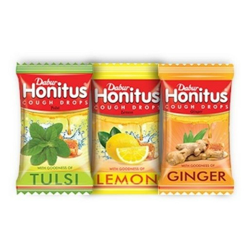 HONITUS Cough Drop, MIX, Dabur (ХАНИТУС (Хонитус) Леденцы от кашля с разными вкусами - Имбирь, Тулси, Лимон, Дабур), 1 шт.