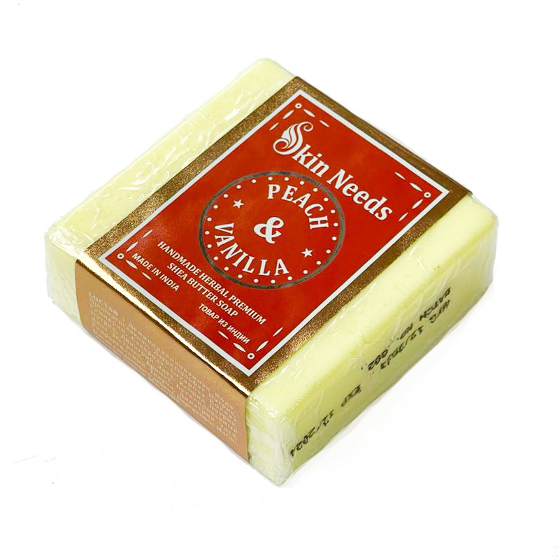 Skin Needs PEACH & VANILLA Handmade Herbal Premium Shea Butter Soap (ПЕРСИК И ВАНИЛЬ Травяное мыло премиум-класса, с маслом ши, ручной работы), 100 г.