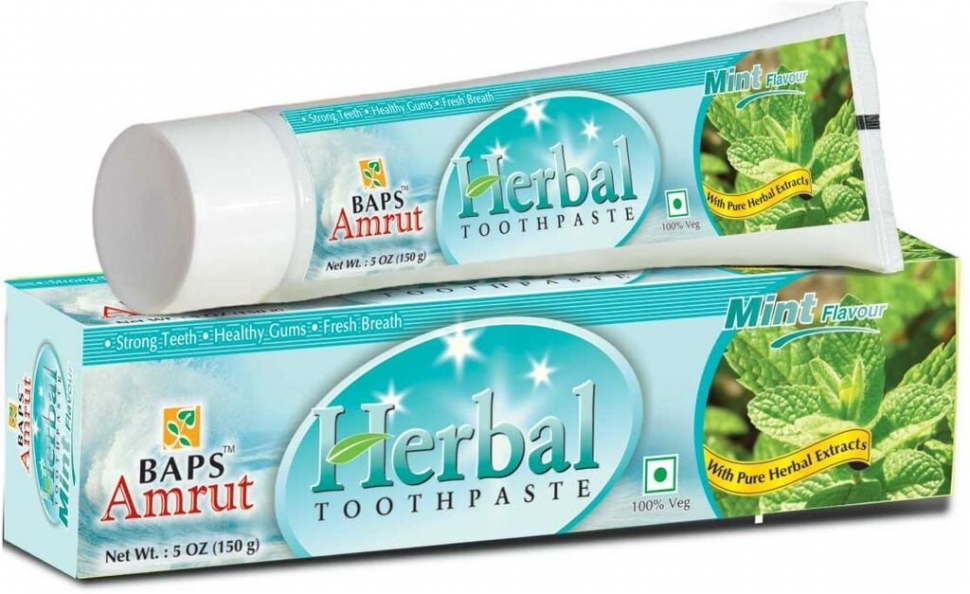 MINT FLAVOUR Herbal Toothpaste, BAPS Amrut (МЯТНАЯ травяная зубная паста, БАПС Амрут), 150 г.