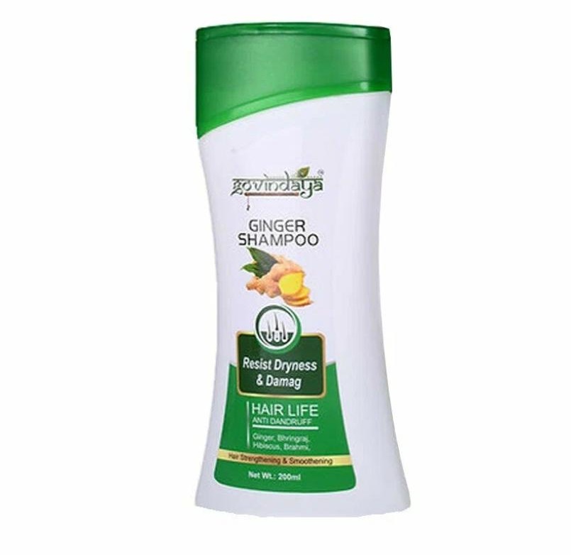 GINGER Shampoo, Govindaya (ИМБИРЬ шампунь для защиты от сухости и повреждения, Говиндая), 200 мл.