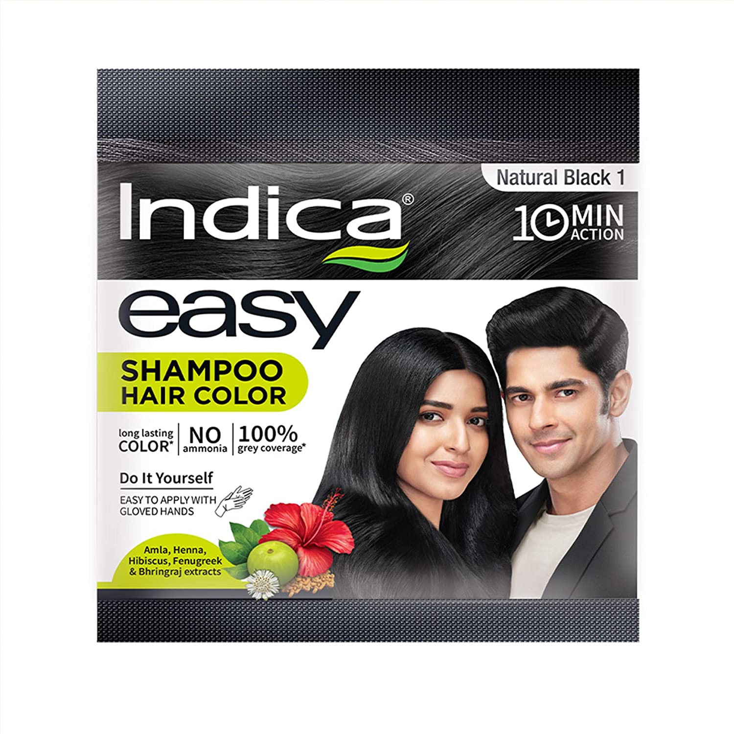 Indica EASY Shampoo hair colour, NATURAL BLACK 1 (Шампунь-краска для волос, Легкое окрашивание за 10 минут, НАТУРАЛЬНЫЙ ЧЕРНЫЙ, Индика), 25 мл.