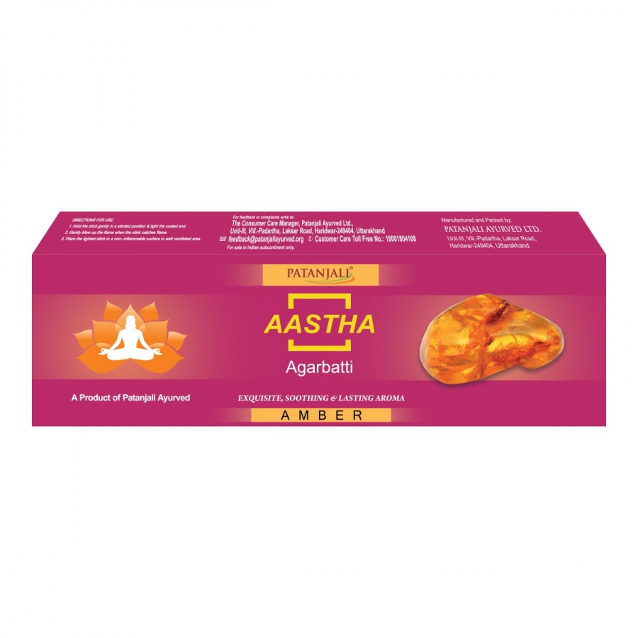 Aastha agarbatti AMBER, Patanjali (Аастха благовония АМБЕР, Патанджали), 75 г.