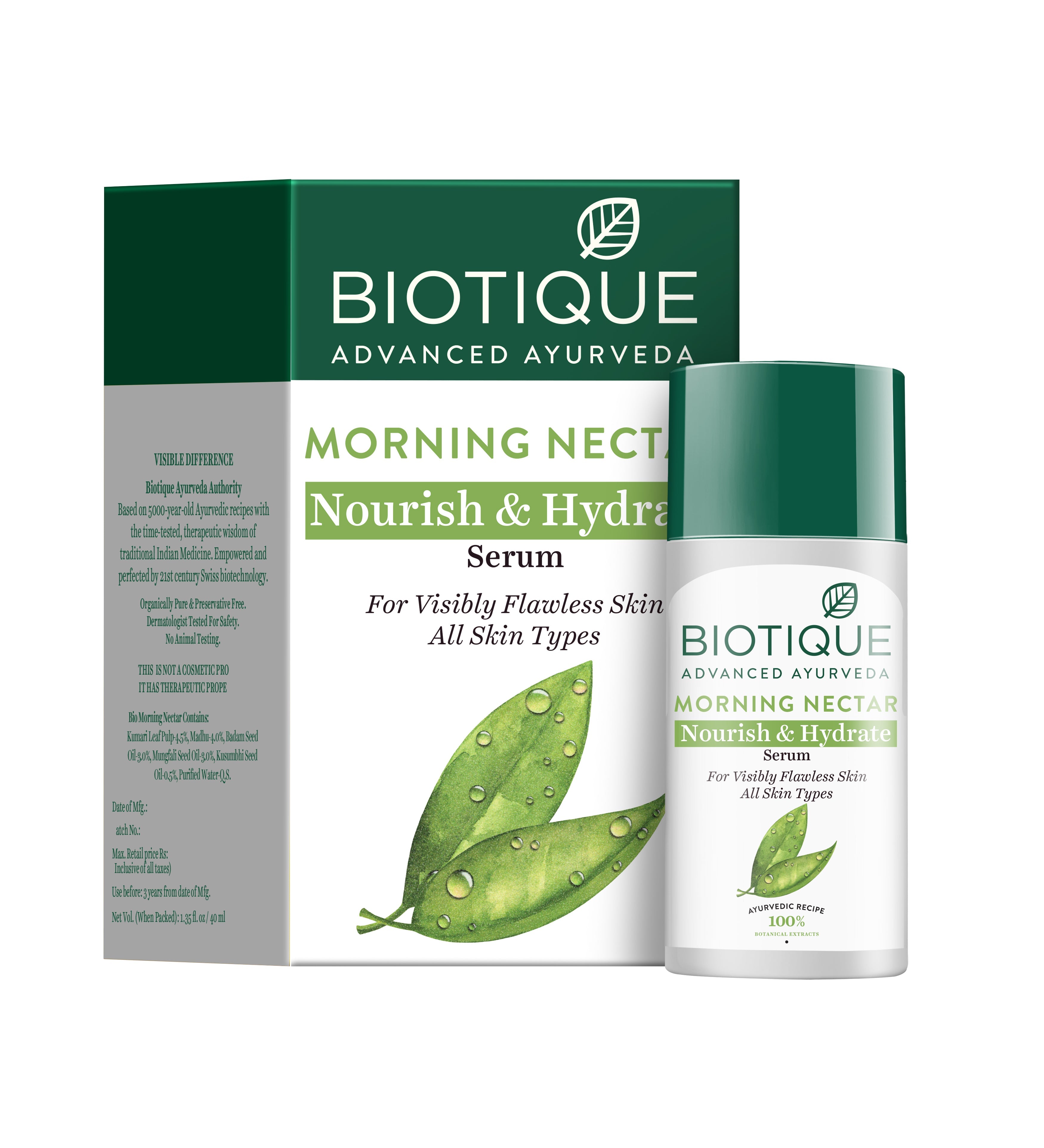 MORNING NECTAR Nourish & Hydrate SERUM, Biotique (УТРЕННИЙ НЕКТАР Питательная и увлажняющая СЫВОРОТКА для лица, Для всех типов кожи, Биотик), 40 мл.