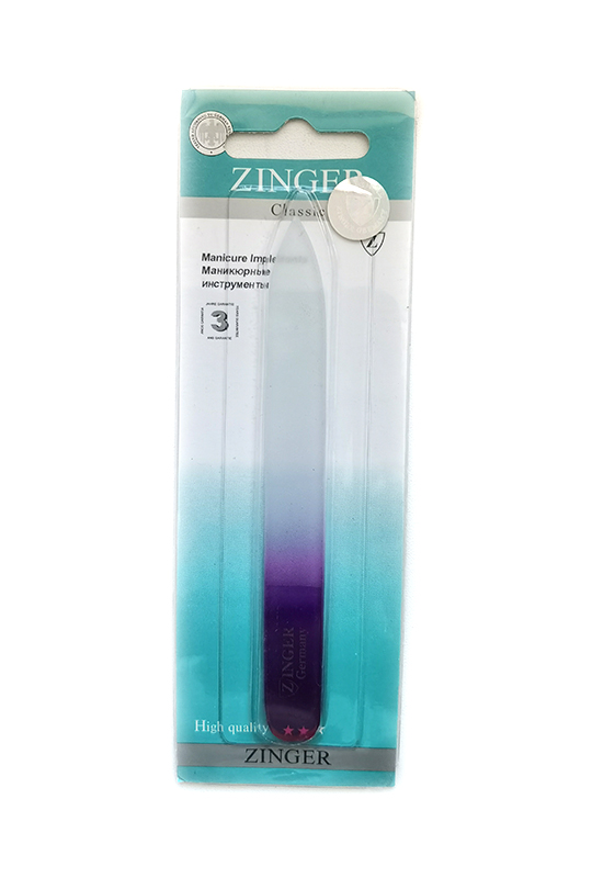 Стеклянная пилочка для ногтей без футляра (разные цвета, 11 см.), Zinger, 1 шт.
