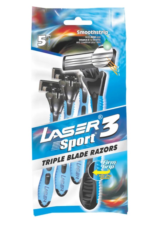 LASER 3 SPORT Triple Blade Razors (ЛАЗЕР 3 СПОРТ Разовая бритва с тремя лезвиями), уп. 5 шт.