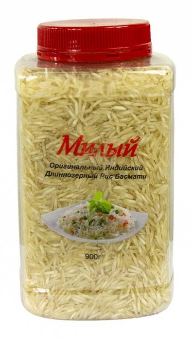 МИЛЫЙ индийский длиннозёрный рис басмати, банка, 900 г.