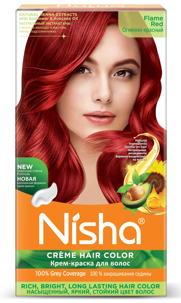 FLAME RED Nisha Creme Hair Color (ОГНЕННО КРАСНЫЙ крем-краска для волос, Ниша), 60 г + 60 мл + 18 мл.