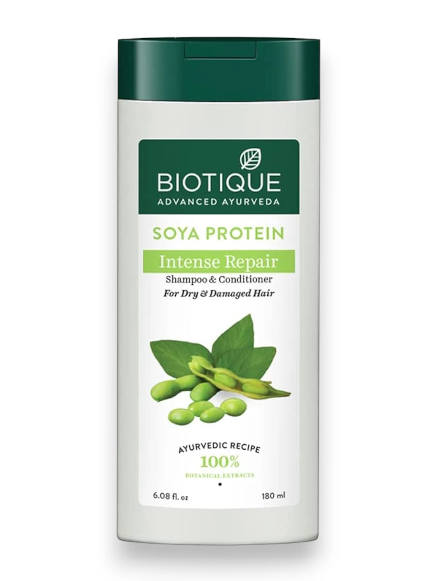 SOYA PROTEIN Shampoo, Biotique (Шампунь-кондиционер СОЕВЫЙ ПРОТЕИН, Интенсивное восстановление для сухих и поврежденных волос, Биотик), 180 мл.