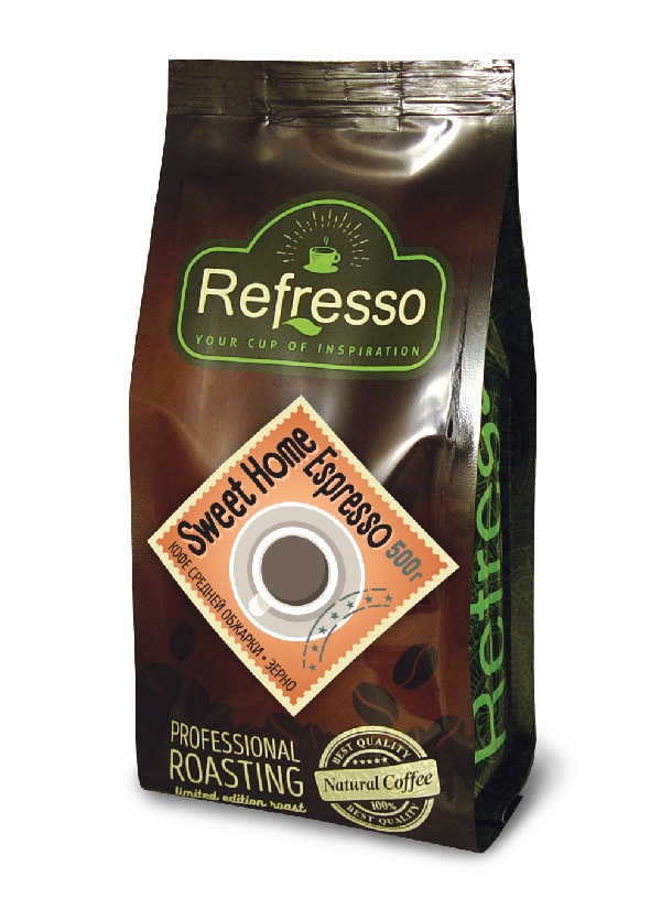 SWEET HOME Espresso, Refresso (СВИТ ХОУМ Эспрессо, кофе средней обжарки, зерно, Рефрессо), 500 г.