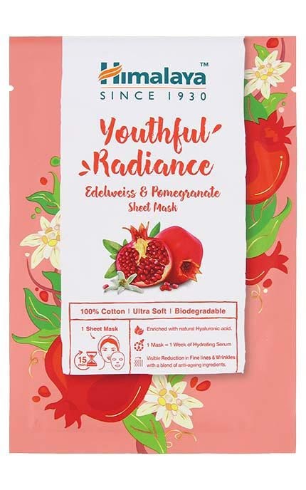 YOUTHFUL RADIANCE Edelweiss & Pomegranate Sheet Mask, Himalaya (Тканевая маска СИЯНИЕ МОЛОДОСТИ с Эдельвейсом и Гранатом, Хималая), 30 мл.
