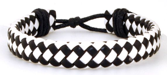 Плетёный кожаный браслет ЧЕРНО БЕЛЫЙ на завязках (ширина 9 мм.), 1 шт.