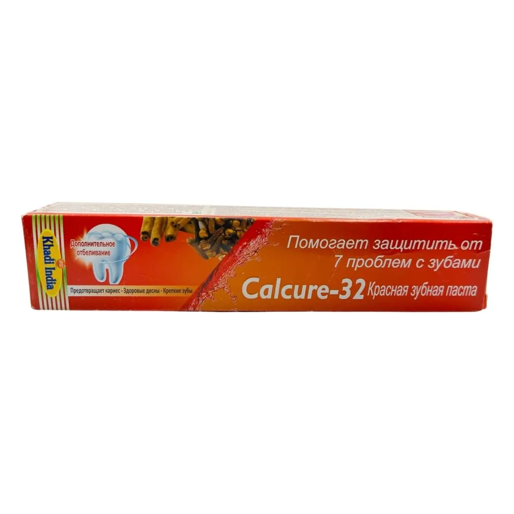 Calcure-32 RED TOOTHPASTE, Khadi India (КРАСНАЯ зубная паста - защита от 7-ми проблем с зубами, Кхади Индия), 100 г.