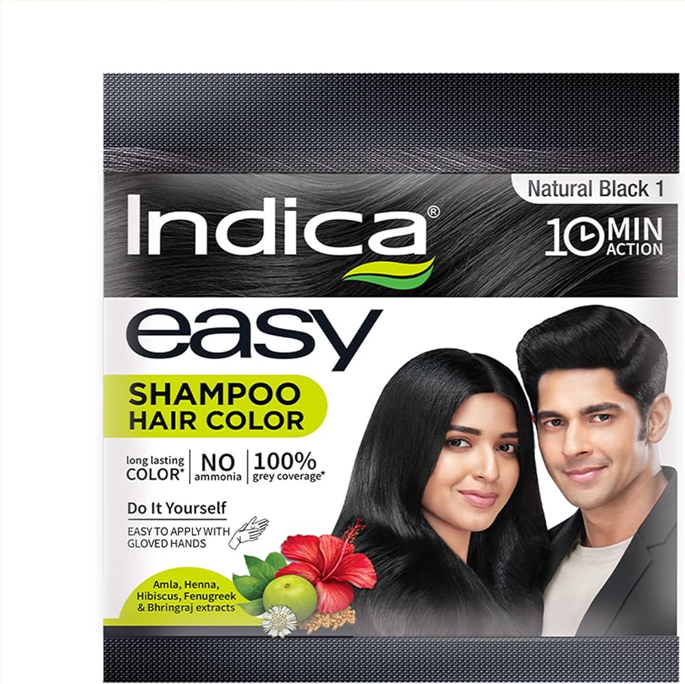 Indica EASY Shampoo hair colour, NATURAL BLACK 1 (Шампунь-краска для волос, Легкое окрашивание за 10 минут, НАТУРАЛЬНЫЙ ЧЕРНЫЙ, Индика), 20,5 мл.