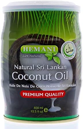 Natural Sri Lankan COCONUT OIL Premium Quality, Hemani (Натуральное КОКОСОВОЕ МАСЛО для наружного и внутреннего применения, Хемани), железная банка, 400 мл.