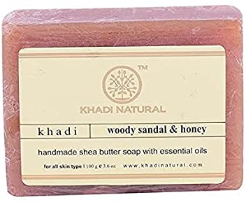 WOODY SANDAL & HONEY Handmade Shea Butter Soap With Essential Oils, Khadi Natural (САНДАЛ И МЁД Мыло ручной работы с маслом ши и эфирными маслами, Кхади), 100 г.