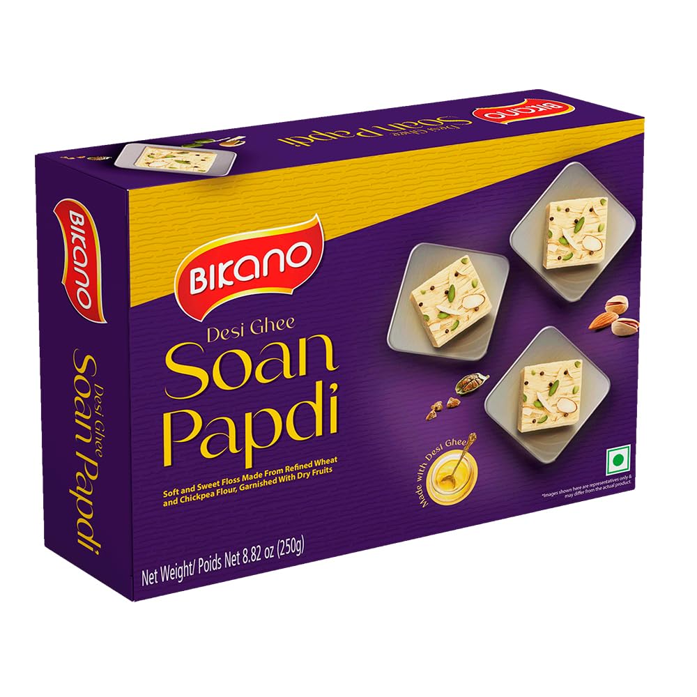 DESI GHEE Soan Papdi, Bikano (ДЕЗИ ГХИ Соан Папди, индийские сладости из  нутовой муки С НАТУРАЛЬНЫМ ТОПЛЕНЫМ МАСЛОМ, Бикано), 250 г.