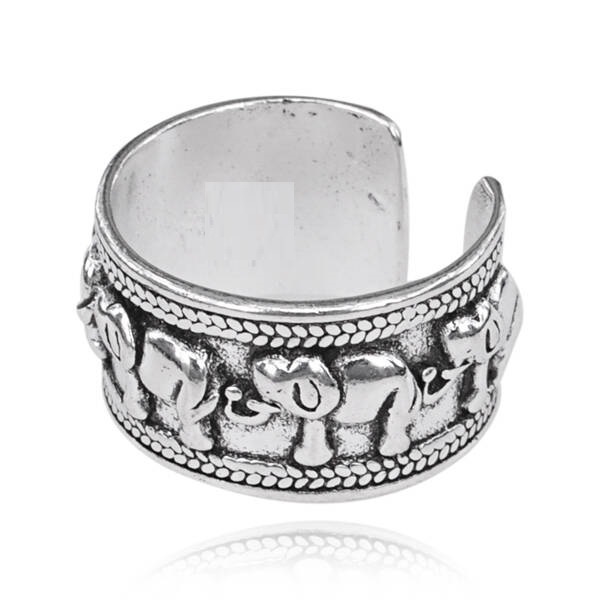 Кольцо металлическое, с серебристым покрытием СЛОНИКИ, унисекс (безразмерное, ширина 12 мм.), 1 шт.