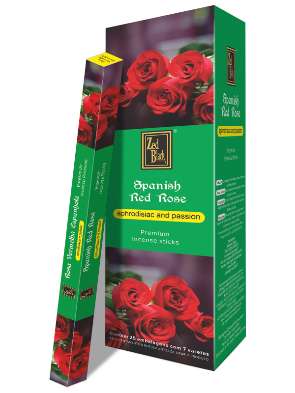 SPANISH RED ROSE Premium Incense Sticks, Zed Black (ИСПАНСКАЯ КРАСНАЯ РОЗА премиум благовония палочки, Зед Блэк), уп. 8 палочек.