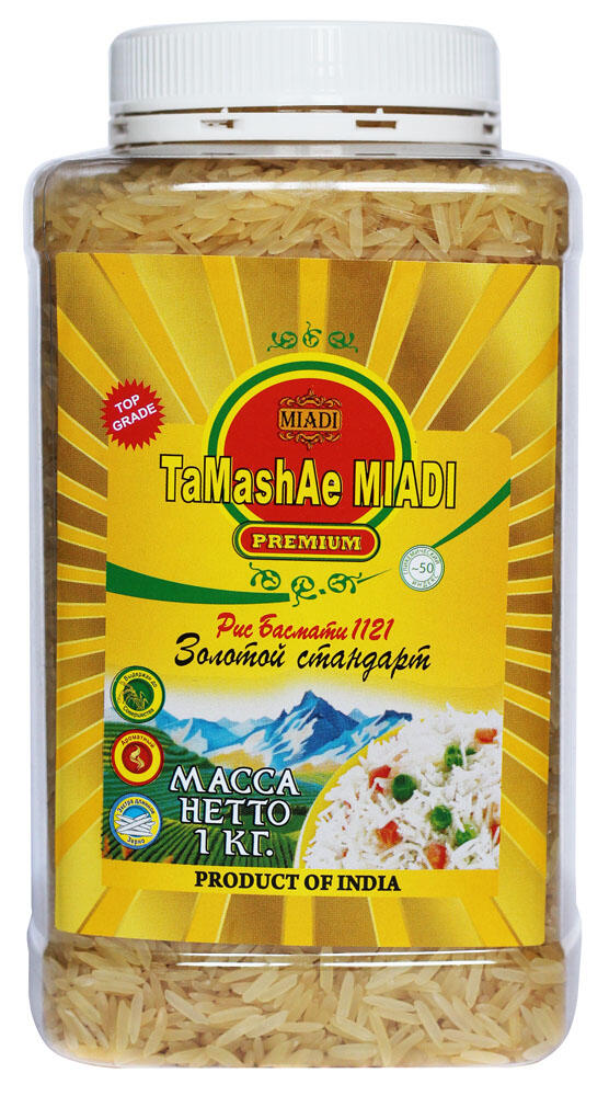 Рис басмати 1121 Золотой стандарт, TAMASHAE MIADI, банка, 1 кг.