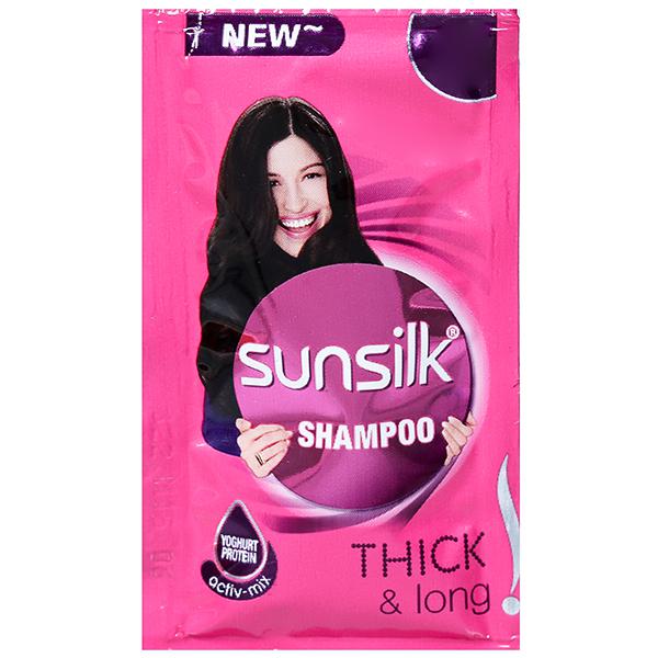 SUNSILK Shampoo THICK & LONG, Unilever (САНСИЛК Шампунь для волос ПЛОТНЫЕ И ДЛИННЫЕ, с Протеином Йогурта, Юнилевер), 6 мл.