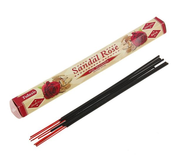 Tulasi SANDAL ROSE Dual Fragrance Incense Sticks, Sarathi (Туласи благовония САНДАЛ РОЗА, Саратхи), уп. 20 палочек.