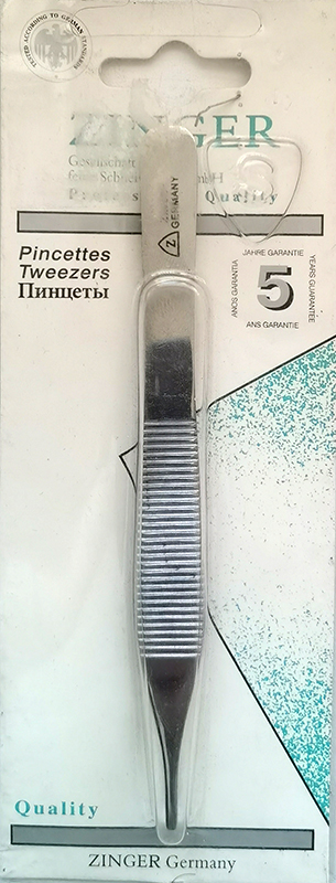 Пинцет зубчатый (12 см.), Zinger, 1 шт.