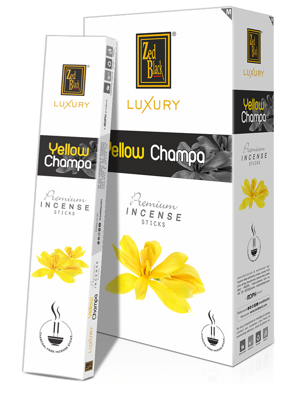 Luxury YELLOW CHAMPA Premium Incense Sticks, Zed Black (Лакшери ЖЁЛТАЯ ЧАМПА премиум благовония палочки, Зед Блэк), уп. 15 г.