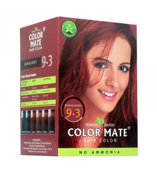 Herbal Based Hair Color BURGUNDY 9.3, Color Mate (Краска для волос на основе хны БУРГУНДИ 9.3, Колор Мэйт), 5 пакетиков по 15 г.