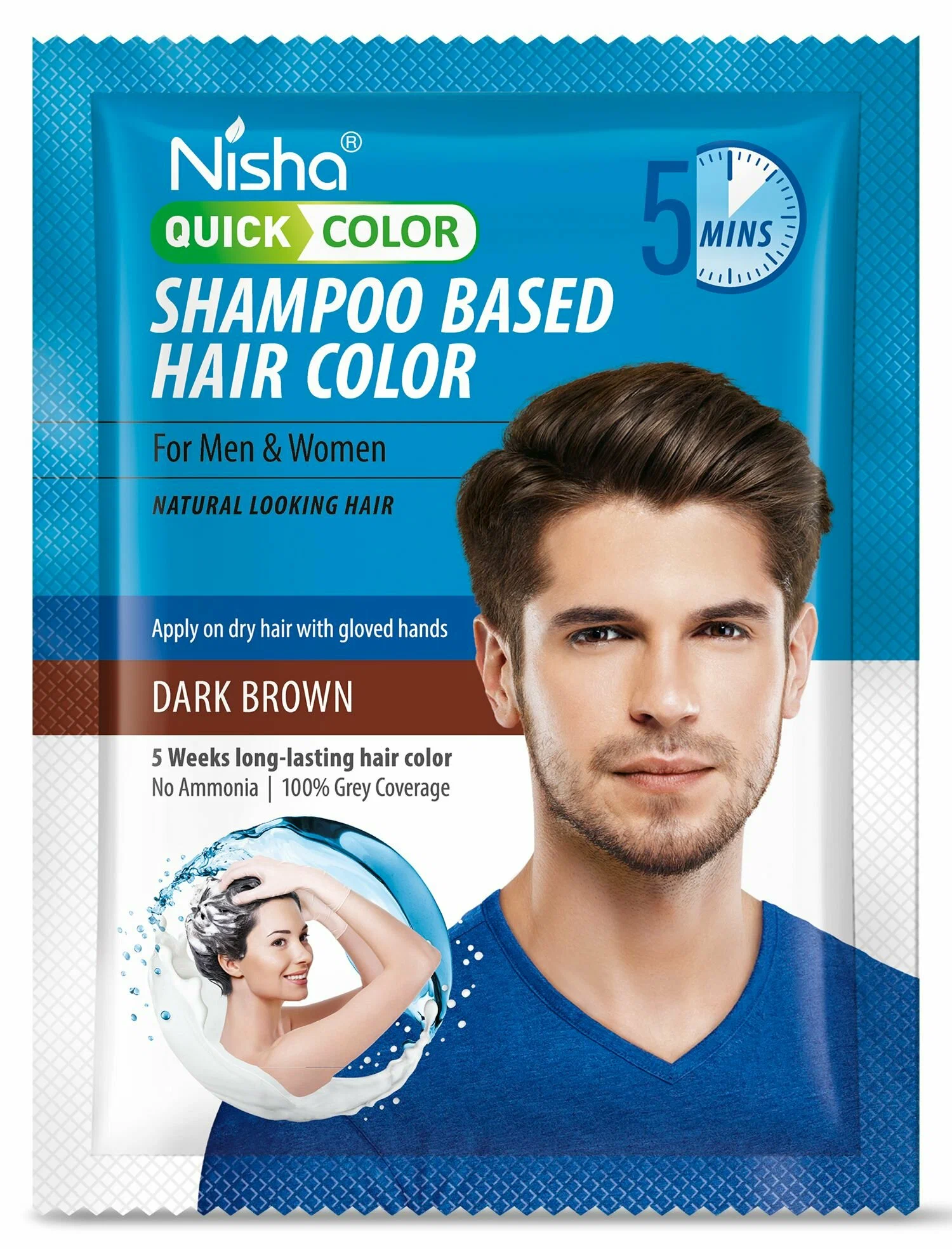 Shampoo Based Hair Color DARK BROWN Nisha Quick Color (Краска-шампунь для быстрой окраски волос ТЁМНО-КОРИЧНЕВЫЙ, Ниша), 20 мл.