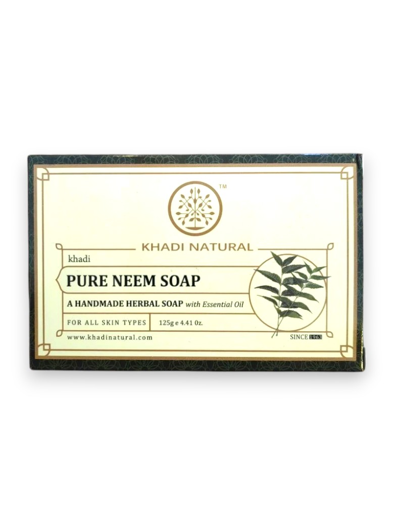 PURE NEEM Handmade Herbal Soap With Essential Oils, Khadi Natural (ЧИСТЫЙ НИМ, Мыло ручной работы с эфирными маслами, Кхади Нэчрл), в коробочке 125 г.