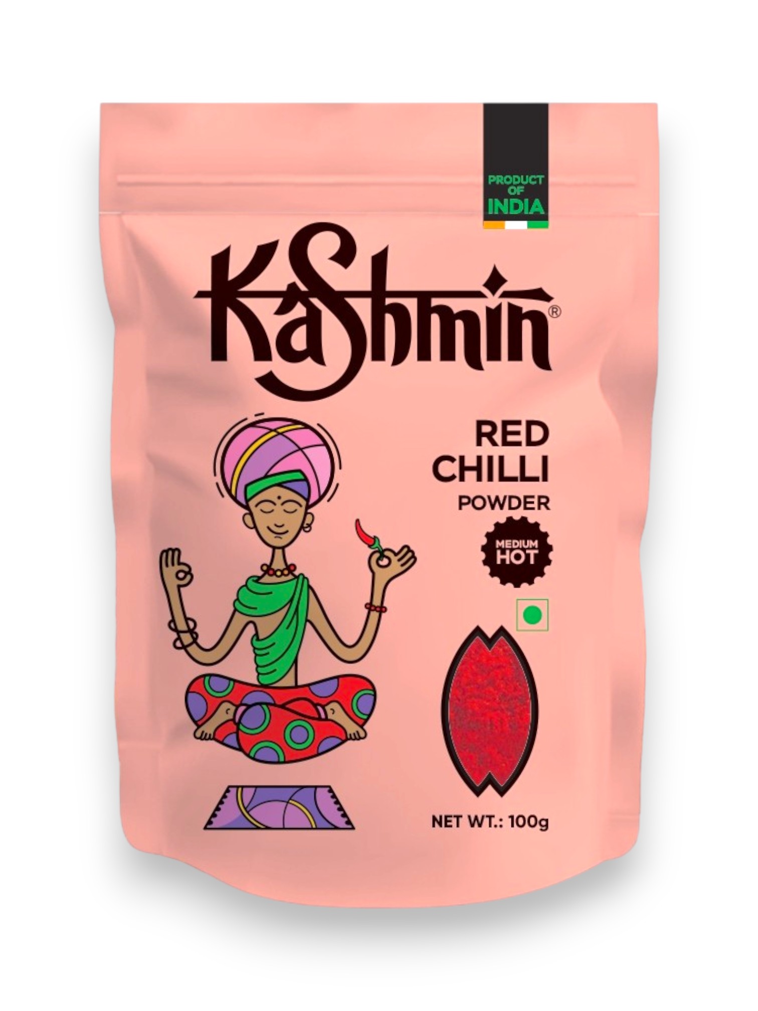 RED CHILLI Powder MEDIUM HOT, Kashmin (КРАСНЫЙ ЧИЛИ молотый СРЕДНЕОСТРЫЙ, Кашмин), 100 г.