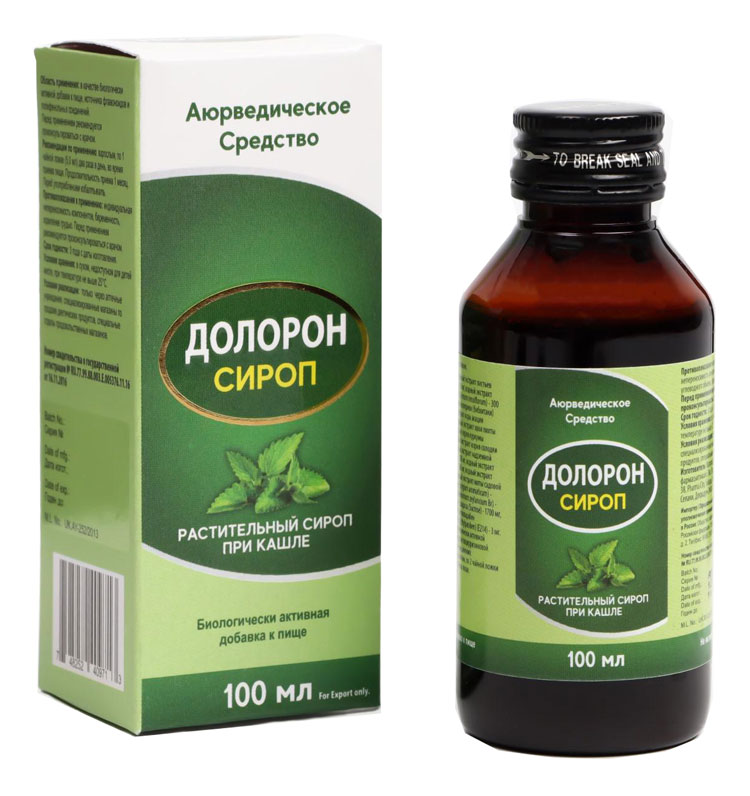 DOLORON SYRUP Herbal Syrup, Ayurvedic Remedy (Аюрведическое Средство ДОЛОРОН Растительный Сироп При Кашле), 100 мл.