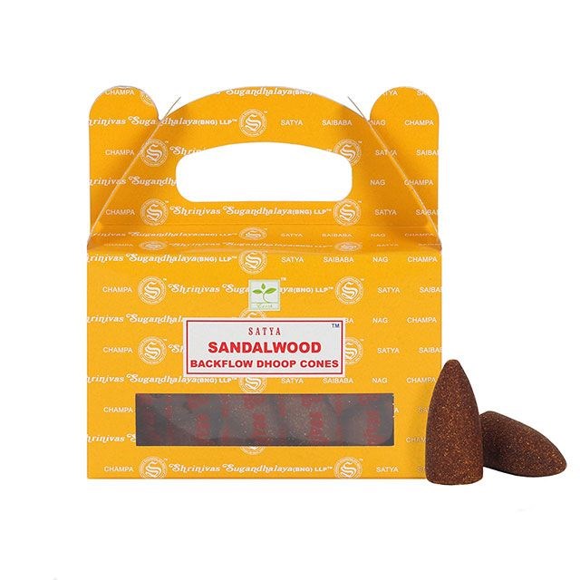 SANDALWOOD Backflow Dhoop Cones, Satya (САНДАЛОВОЕ ДЕРЕВО благовония пуля стелющийся дым, Сатья), уп. 24 конуса.