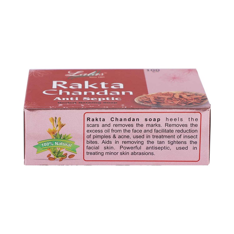 RAKTA CHANDAN (RED SANDAL) Anti Septic Herbal Bathing Soap, Lalas (КРАСНЫЙ САНДАЛ антисептическое травяное мыло, Лалас), 100 г.