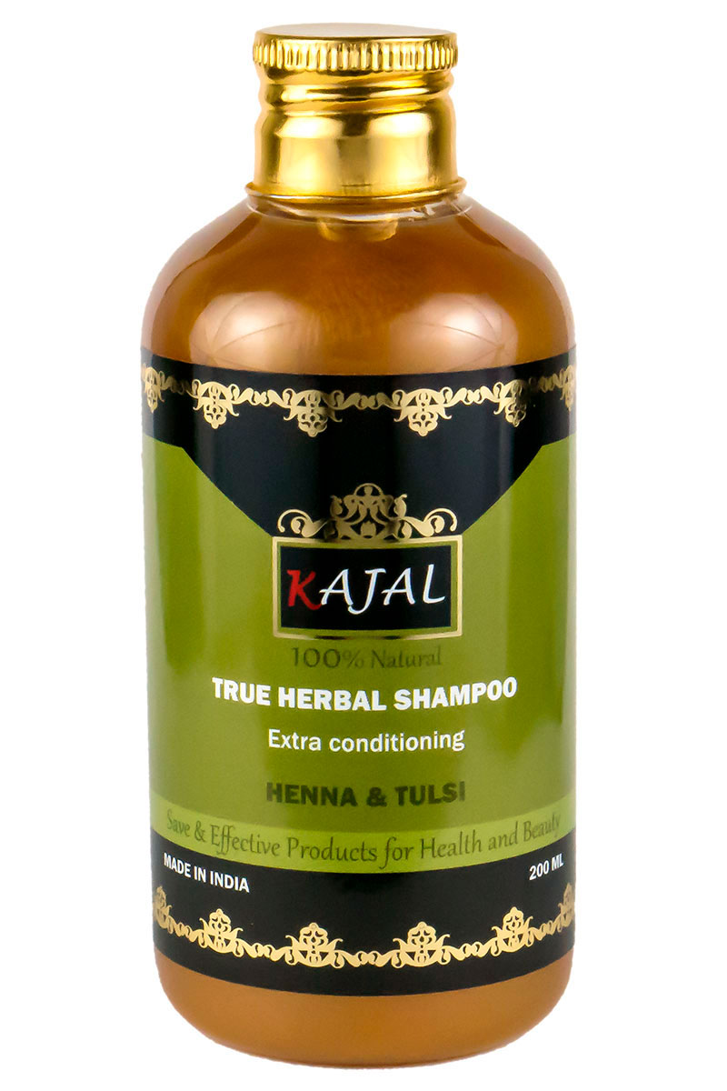 True Herbal Shampoo HENNA & TULSI, Kajal (ХНА И ТУЛАСИ натуральный разглаживающий шампунь, Каджал), 200 мл.