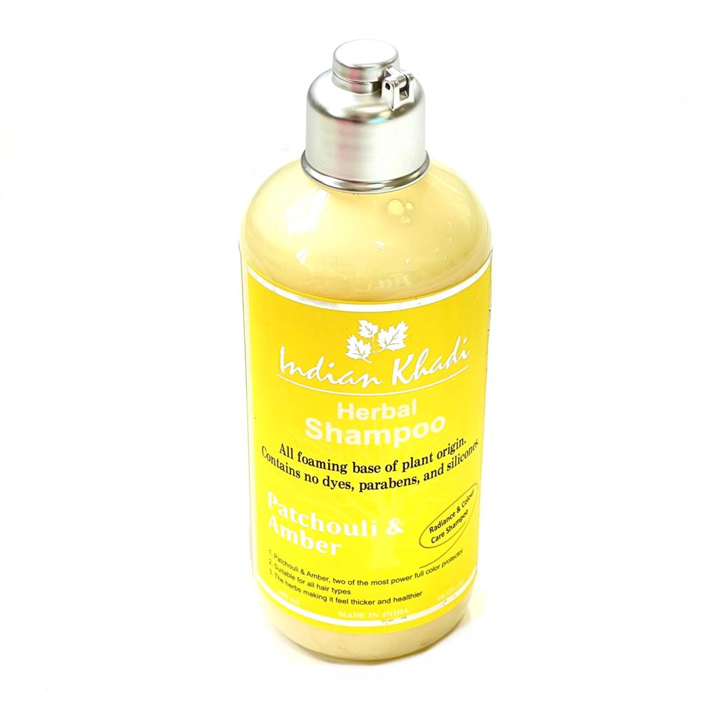 Herbal Shampoo PATCHOULI & AMBER, Indian Khadi (Травяной Шампунь ПАЧУЛИ И АМБЕР, Сияние и уход за цветом волос, Индиан Кхади), 300 мл.
