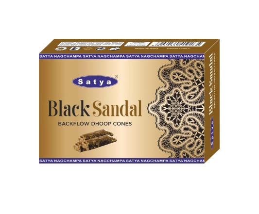 BLACK SANDAL Backflow Dhoop Cones, Satya (ЧЁРНЫЙ САНДАЛ благовония конусы стелющийся дым, Сатья), уп. 10 конусов.