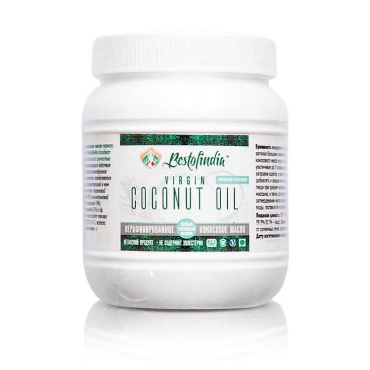 VIRGIN COCONUT OIL, Bestofindia (Нерафинированное КОКОСОВОЕ МАСЛО первого холодного отжима, Бэстофиндия), ПЛАСТИКОВАЯ БАНКА 500 мл.