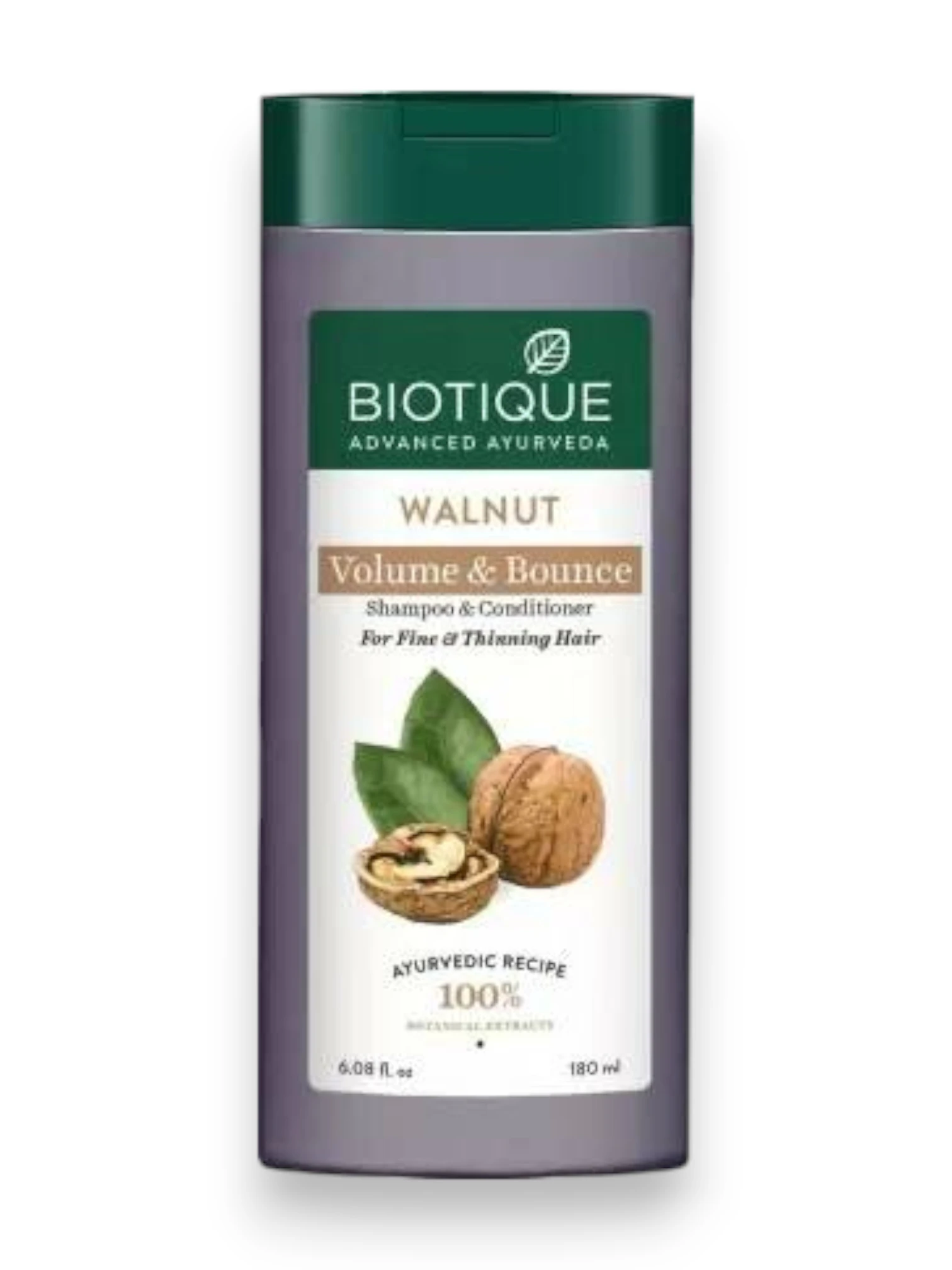 WALNUT VOLUME & BOUNCE Shampoo & Conditioner, Biotique (ГРЕЦКИЙ ОРЕХ Шампунь для объема и упругости волос, Биотик), 180 мл.