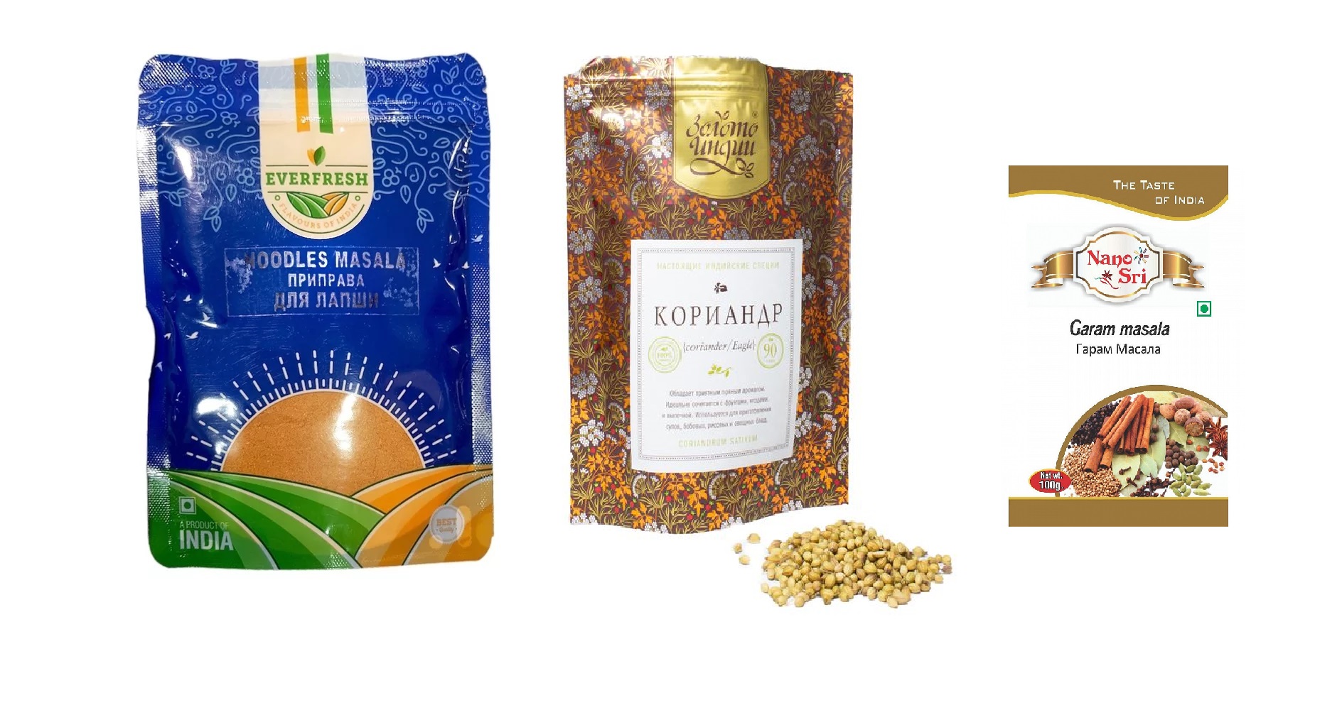 НАБОР: ПРИПРАВА ДЛЯ ЛАПШИ, Everfresh, 100 г. + КОРИАНДР coriander Eagle (coriandrum sativum), Золото Индии, 90 г. + ГАРАМ МАСАЛА МОЛОТАЯ, Nano Sri, 100 г. - СРОК ГОДНОСТИ ДО АВГУСТА 2024 ГОДА